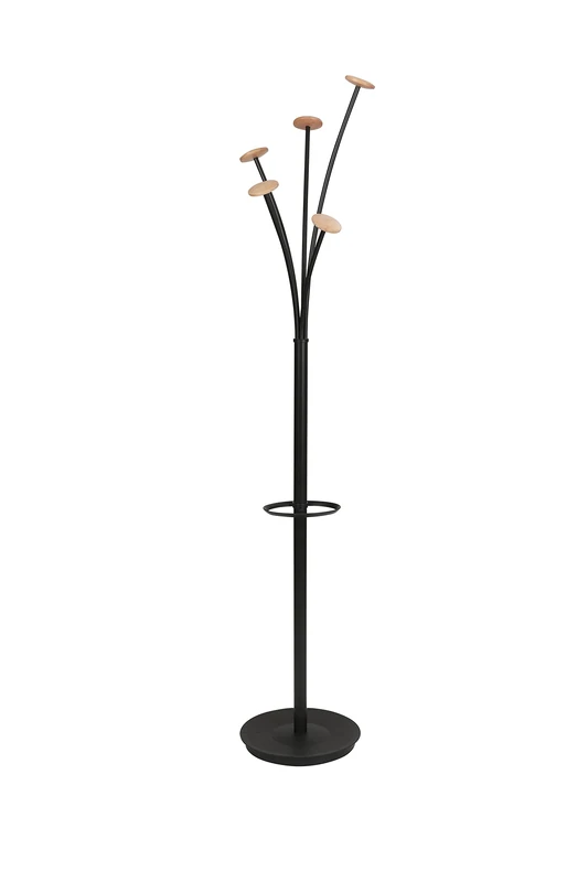 ALBA - PMFESTW N - Designer coat rack - Black - Light wood - Capacity 6 umbrellas and water collection base - Image 1