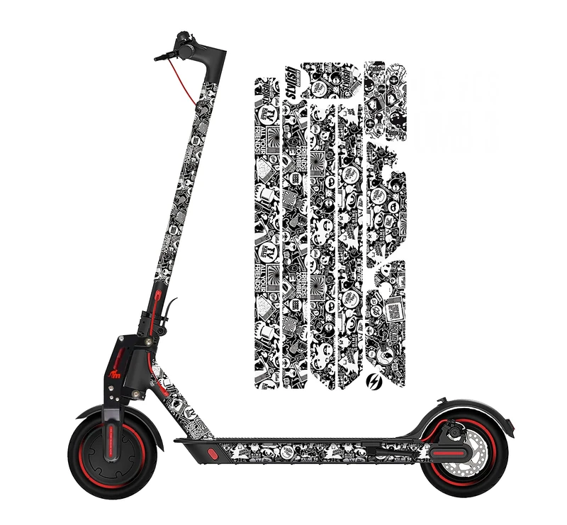 STYLISH SCOOTERS Sticker Bomb Black Vinyl Scooter Stickers for Xiaomi M365, M365 Pro 2, High Grip, Water Resistant, Glossy Finish, 8 Pieces - Image 1