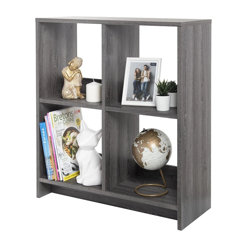 Iris Ohyama,Wooden Open Shelf, 4 Cube storage unit, Organiser, Modern design, Living room, Bedroom, Study room,WOS-4 - Grey Oak