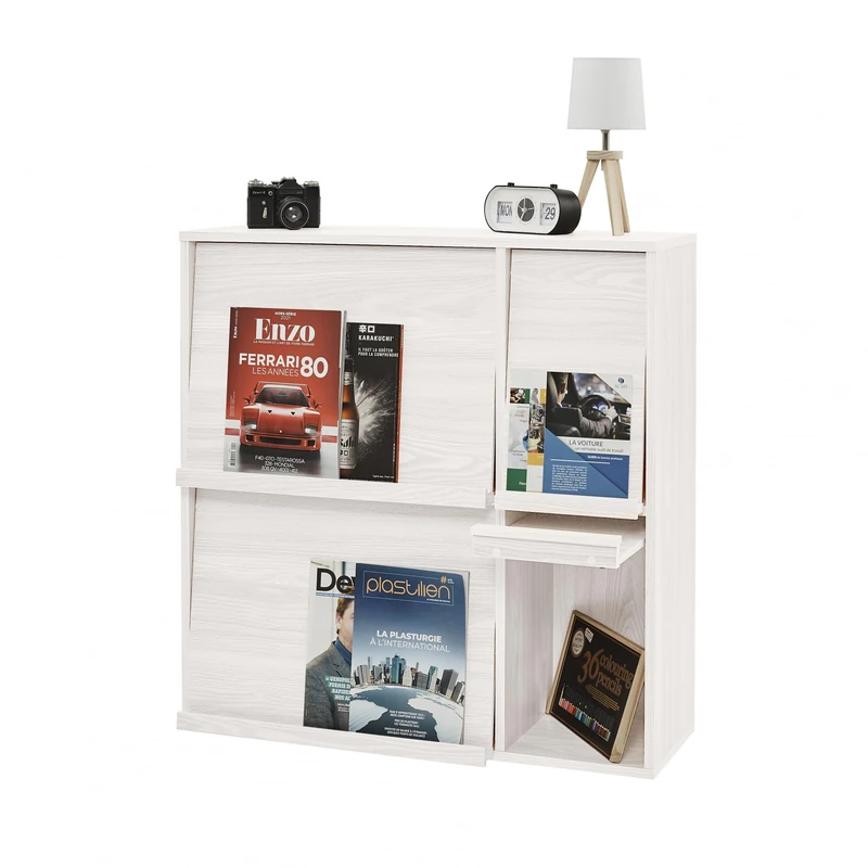 Iris Ohyama, Storage unit with 4 folding doors/Wooden Cabinet/Flap Rack/Storage cabinet, Modular & Design, Office, Living Room, Library - Flap Rack - FR-F4 - White Oak