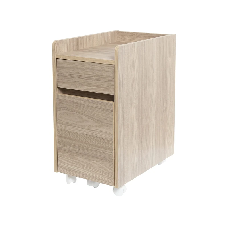 Iris Ohyama, Cabinet with Locking Wheels /Drawer Rolling Wood File/Desk with shelves and wheels/ Desk Cabinet, Design & Modern, Office, Studyroom - Chest of Drawer - FDK-3059 - Light Brown - Image 1