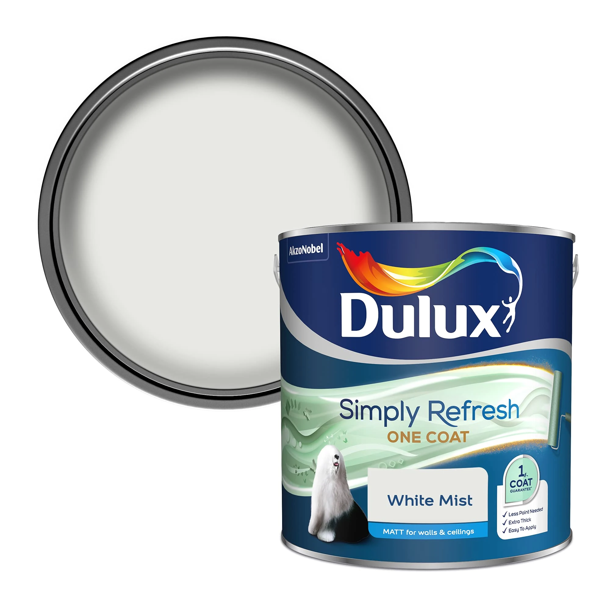 Dulux Simply Refresh Matt Emulsion Paint - White Mist - 2.5L, 5382903