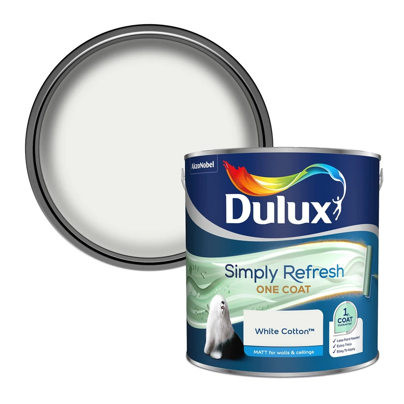 Dulux Simply Refresh Matt Emulsion Paint - White Cotton - 2.5L, 5382884