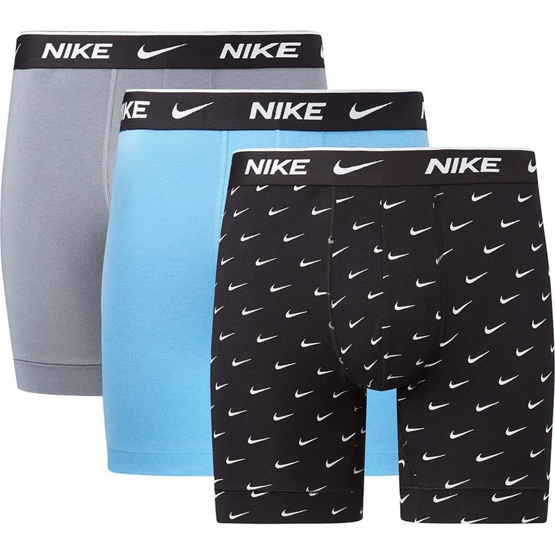 Nike Men's Everyday Cotton Stretch Boxer Briefs 3Pk, Swoosh Print/Grey/Uni. Blue, M