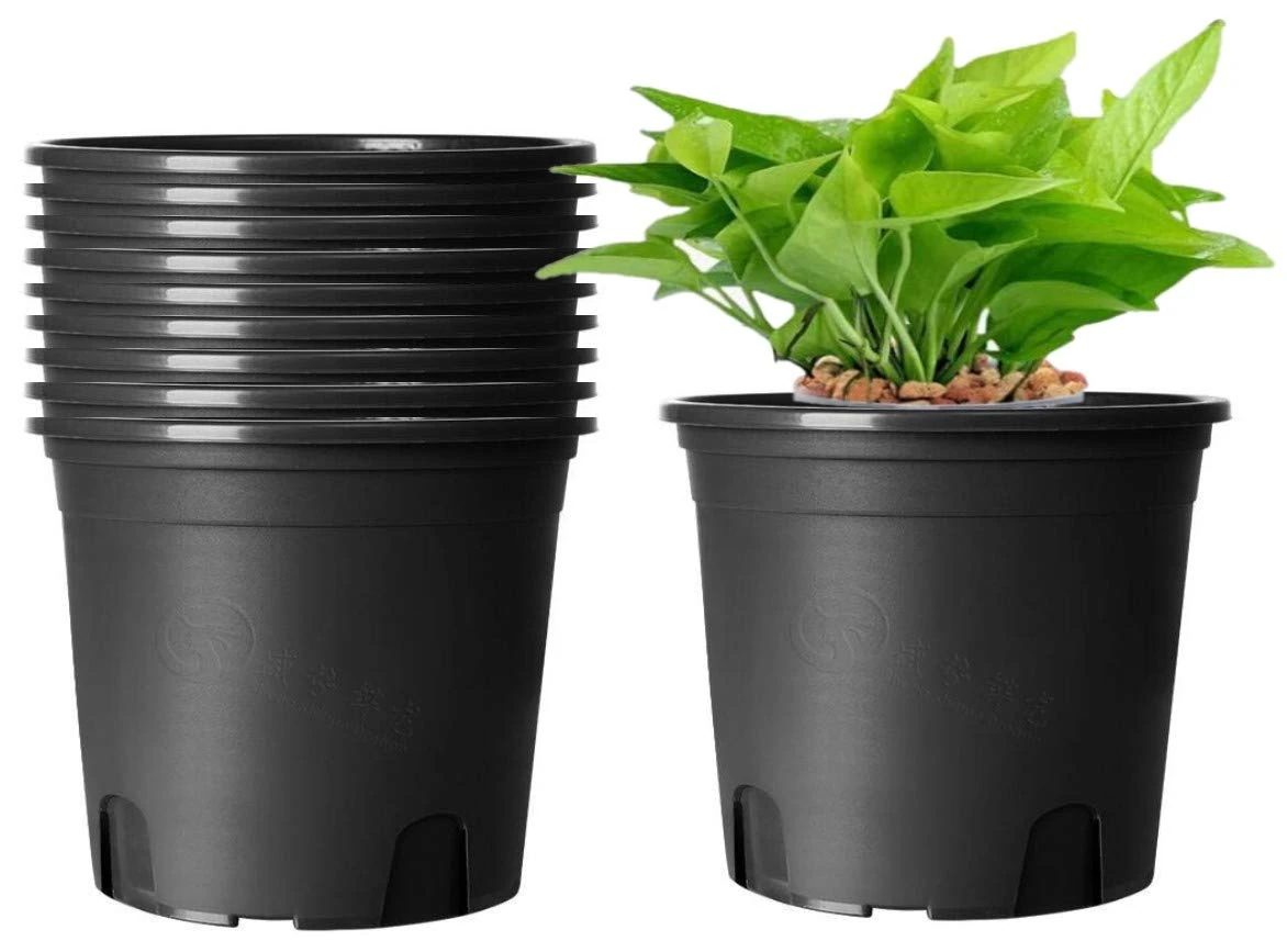 KAHEIGN 10Pcs Plastic Flower Pots, 19.5cm Thicken Plant Pots Plant Container Indoor Gardening Pot (Black)