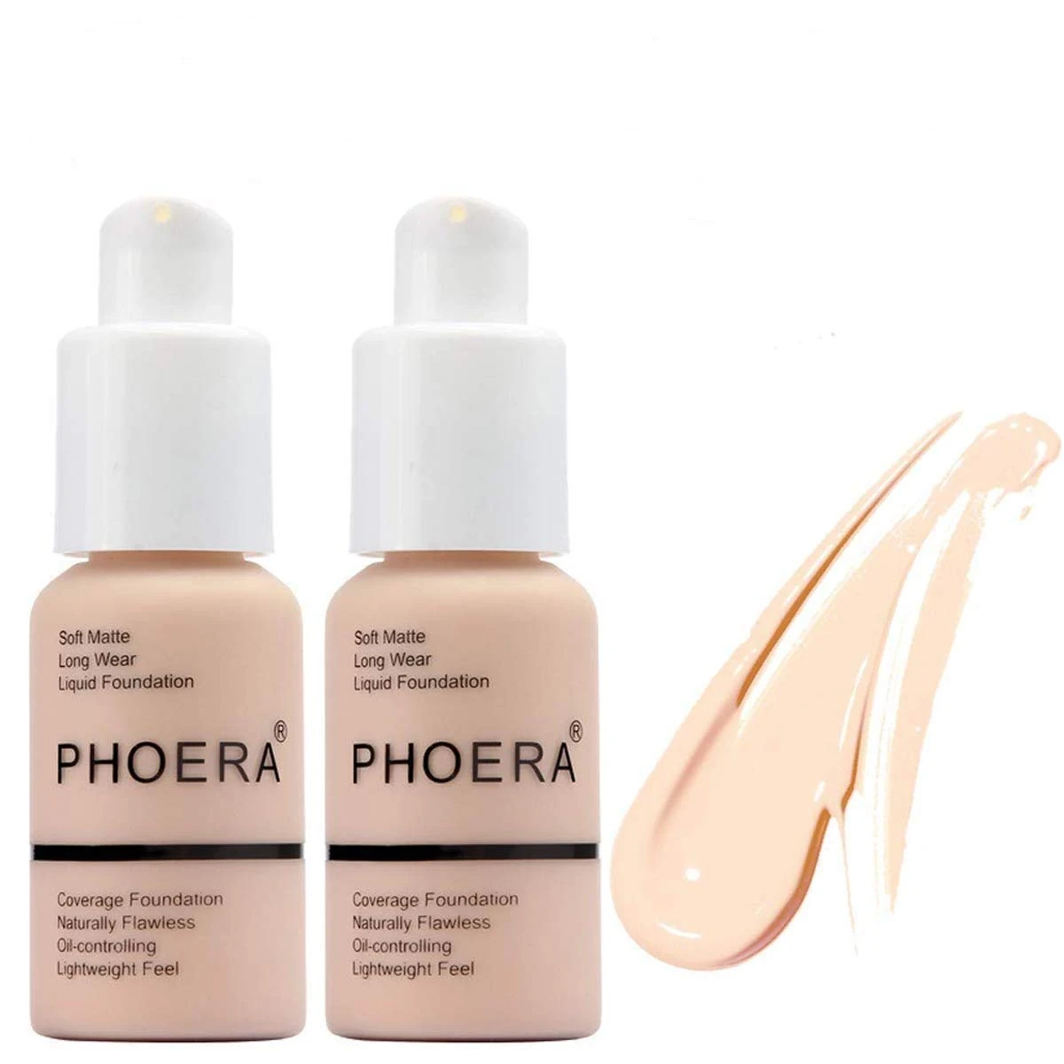 ABRUS® 2 Pack PHOERA Foundation and Concealer - Full Coverage Flawless Cream, 24HR Matte Oil Control, Smooth Long Lasting 30ml (102 Nude)