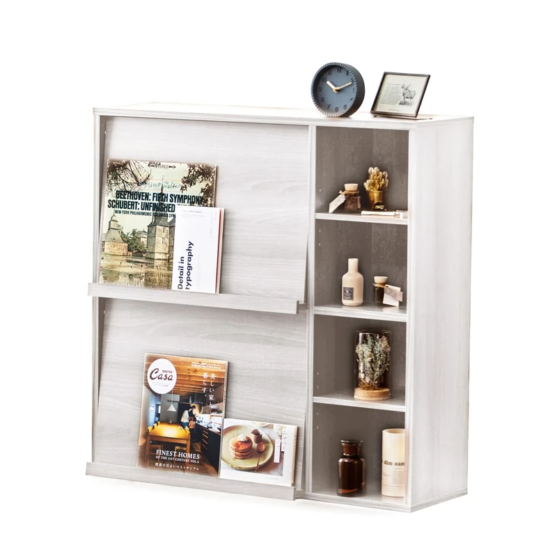 Iris Ohyama, Storage unit with 4 shelves & 2 folding doors/Wooden Cabinet/Flap Rack, Modular & Design, Office, Living Room, Library - Flap Rack - FR-F2 - White Oak