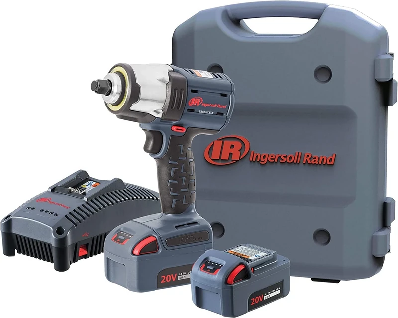 Ingersoll-Rand Cordless Impact Wrench W5153-K22B-EU, 1/2 Inch 20V, 2X BL2022 Li-Ion Batteries 5.0 Ah and Charger Kit (UK Plug) in 1 Carrying Case