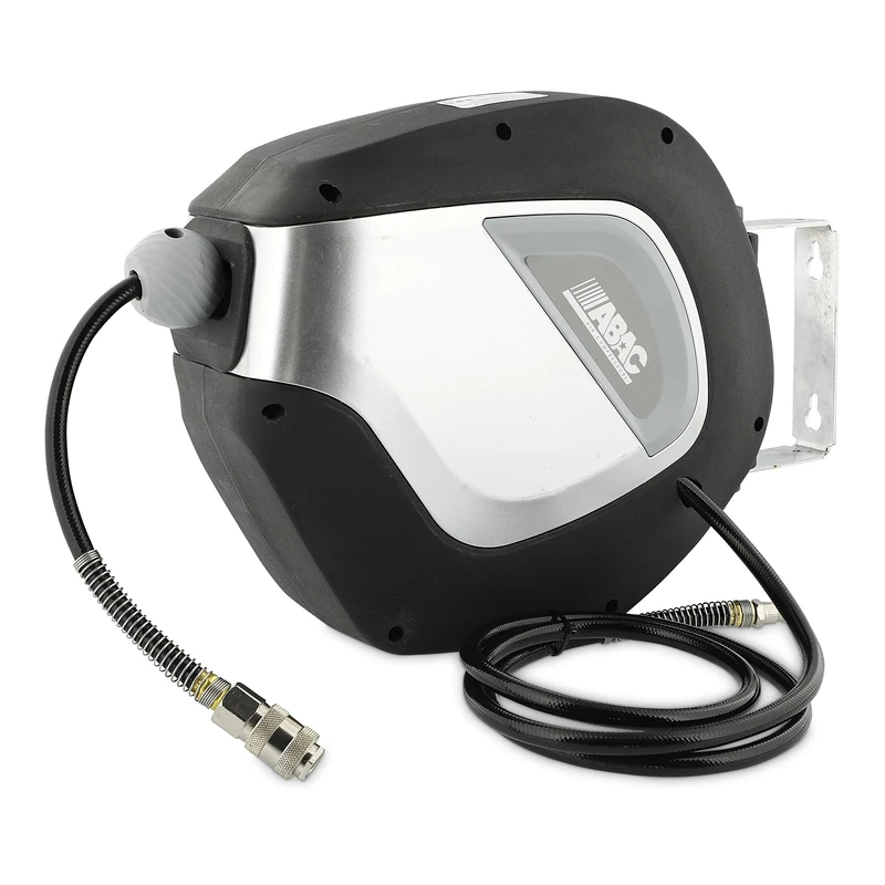 ABAC Automatic Hose Reel G-6/10, 10 Metre PVC Hose, Hose Reel with 180 Degree Swivel Housing, 2 Mounting Screws Included, 10 Metres, Black