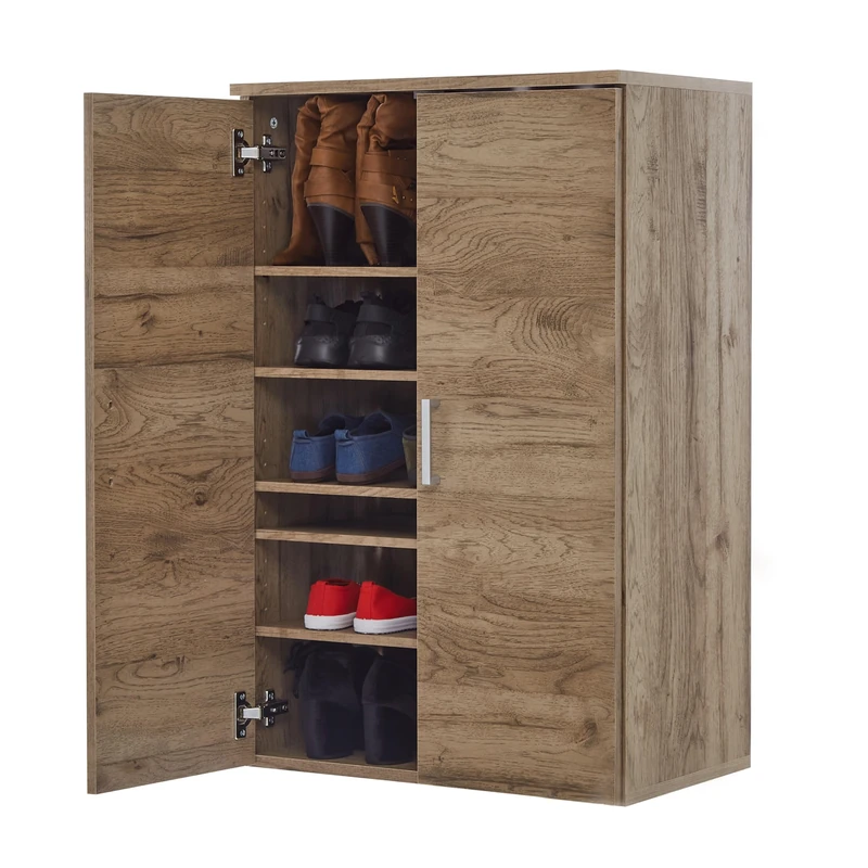 Iris Ohyama Shoe Cabinet, Shoe Cabinet storage, Wooden Shoe Cabinet, Shoe storage cabinet with 2 doors and shelves, Modular & Design, Entry, Bedroom, 35x60x90, SR-6035, Ash Brown