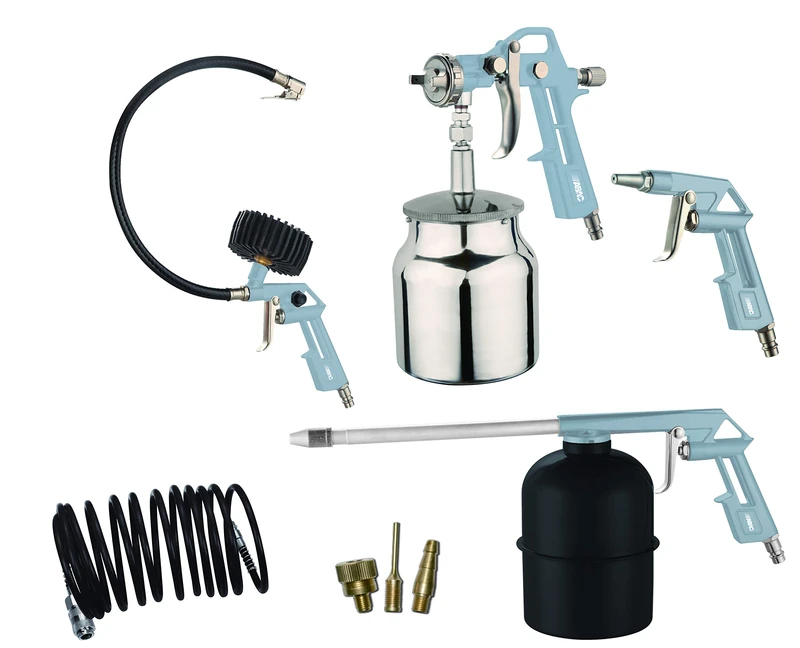 ABAC 8-piece Compressor Accessory Set, G-810AL-BL, Includes Tyre Inflator, Paint Spray Gun, Washing Gun, 5m Spiral Hose