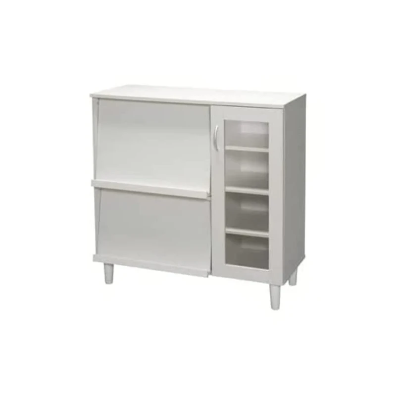 Iris Ohyama, Cabinet Multi-Storage/Sideboard with Sliding top and Glass Door/Wooden Cabinet/Kitchen Cabinet, Modular,Design, Kitchen, Living Room - Cabinet - KBN-9390 - White Oak - Image 1