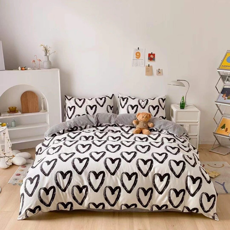 Houseri Love Comforter Set Twin Heart Shaped Bedding Sets White and Black Comforter Cotton for Toddlers Boys Girls Love Heart Bedding Comforters Twin Size
