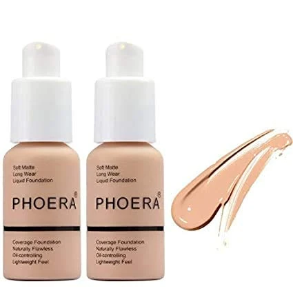 ABRUS® - 2 Pack Phoera Full Coverage Foundation and Concealer, Flawless Cream, 24HR Matte Oil Control, 30ml (103 Warm Peach)