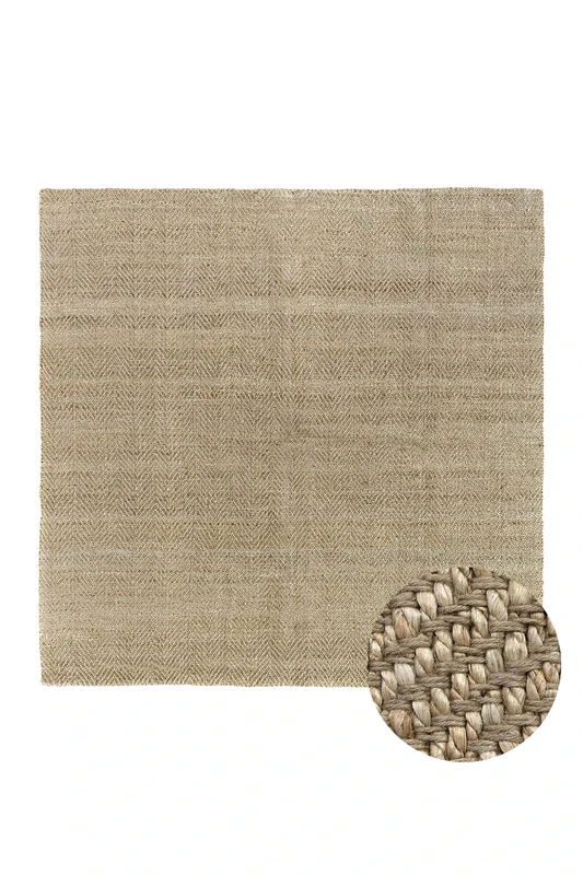 HAMID Jute Alcazar Rug, 100% Natural Jute Fibre, Soft and High Strength, Hand Woven, Living Room, Dining Room, Bedroom, Hallway Rug - Natural, 200 x 200 cm