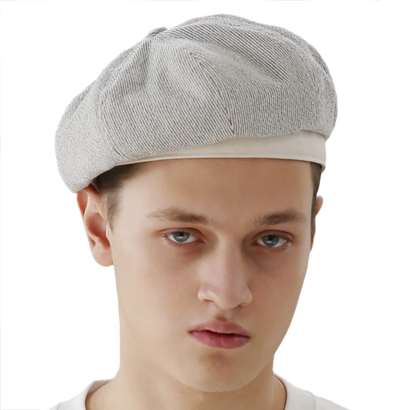 UNDERCONTROL French Artist Casual Adjustbale Strap Military Cotton Classic Painter Size Beret Hat Unisex Hunting Newsboy Cap, Stripe Black(Seersucker), M/L