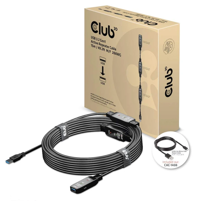 Club 3D USB 3.2 Gen1 Active Extension Cable 15 m Male/B 28AWG