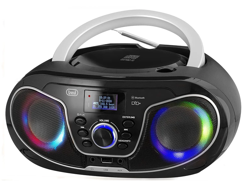 Trevi Electronics, 588 DAB Portable Stereo with DAB/DAB+ and FM Radio with RDS, Dot Matrix Display, CD, MP3, USB, AUX-in, Bluetooth, Headphone Jack