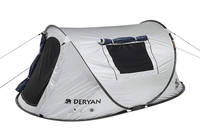 DERYAN BV Luxe Dome - Travel Tent - Pop-Up - Set-Up in 2 Seconds - Anti Uv - Suitable for 2 Persons - Silver/Black
