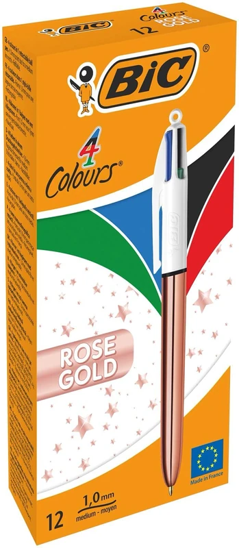 Bic 4 Colour, 1mm Tip Pen Barrel Rose Gold, Pack of 12