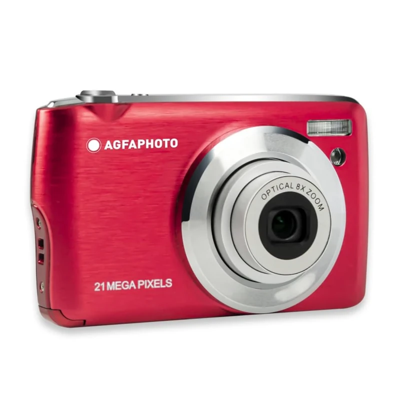 AGFA PHOTO Realishot DC8200 - Appareil Photo Numérique Compact Cam, 21MP, Vidéo Full HD, Ecran LCD 2.7'', Zoom Optique 8X, Batterie Lithium, Carte SD 16GB et Sacoche Incluse - Rouge