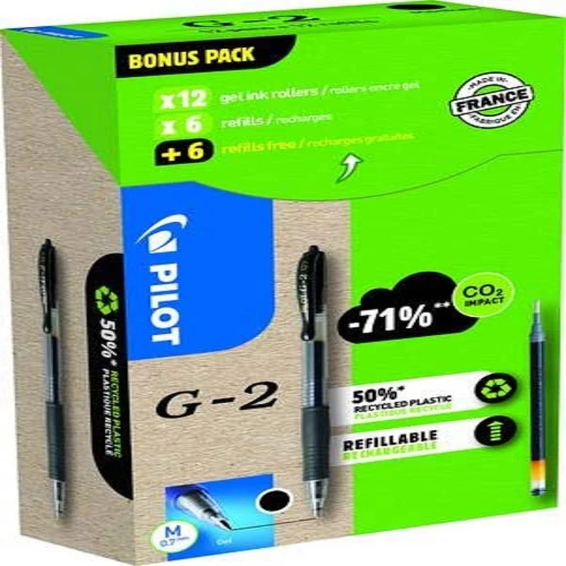 Pilot G2 Gel Pens, 0.7mm Black - 12 Pens and 12 Refills