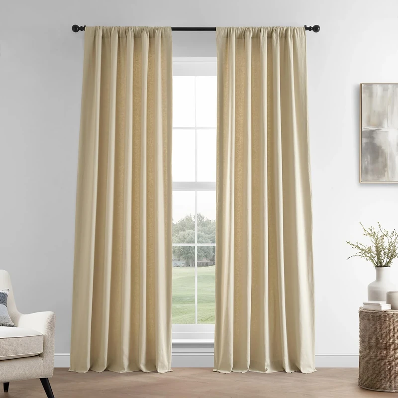 HPD Half Price Drapes French Linen Curtains 84 Inches Long Room Darkening Curtains for Bedroom & Living Room 50 X 84, (1 Panel), Walnut Beige