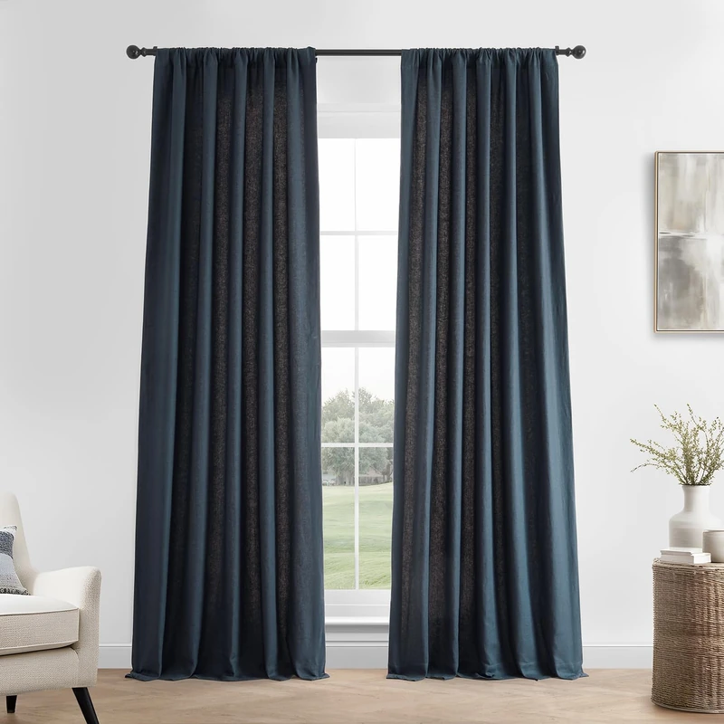 HPD Half Price Drapes French Linen Curtains 84 Inches Long Room Darkening Curtains for Bedroom & Living Room 50 X 84, (1 Panel), Native Navy - Image 1