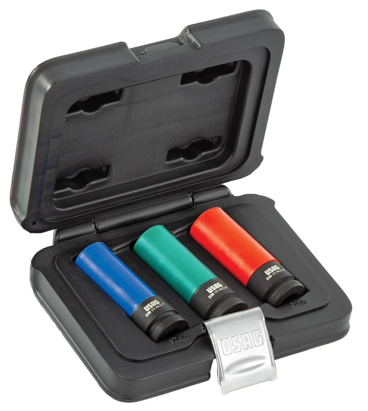 USAG U02700105 - 270 C/C 3 - Assortment with Hexagonal Impact Sockets for Tyre Rims with Teflon Protection in Modular Box (3 Pieces)