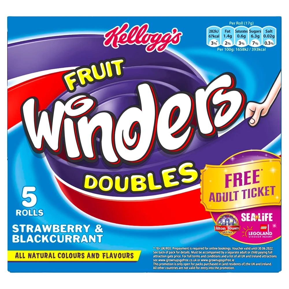 Kelloggs Fruit Winders Rolls Strawberry & Blackcurrent, 5 x 17g