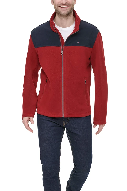 Tommy Hilfiger Men's Lightweight Polar Fleece Jacket, Navy/Red, 3XL