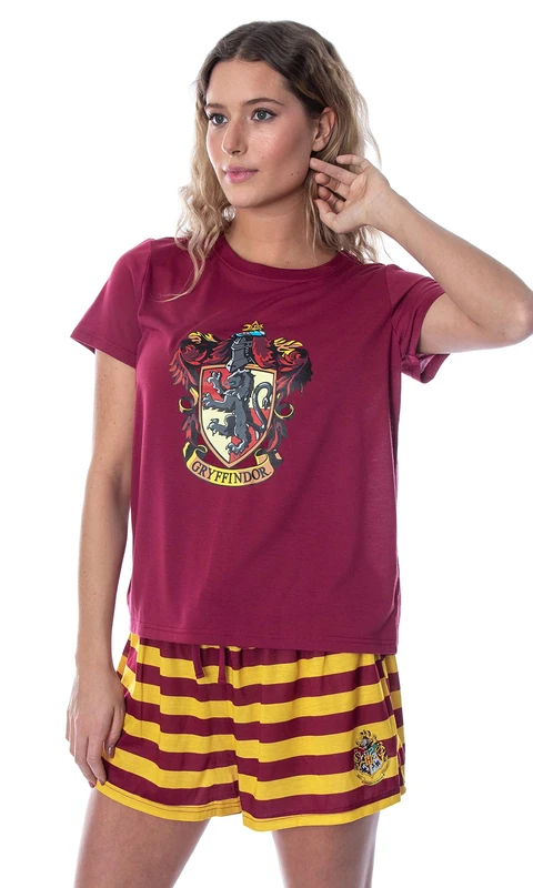 Harry Potter Women's Hogwarts Castle Gryffindor Shirt and Shorts Sleepwear Pajama Set (Large) - Image 1