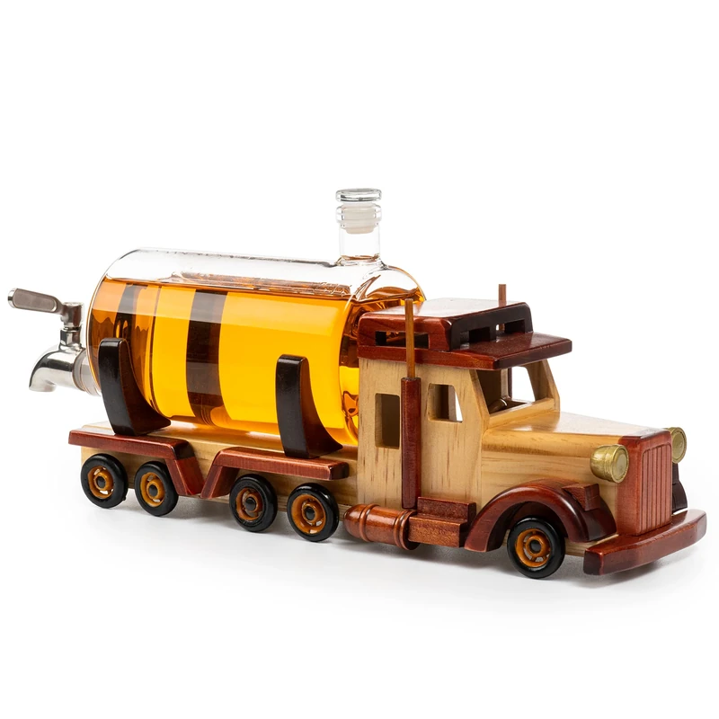 Truck Wine & Whiskey Decanter for Wine Bourbon Scotch or Whiskey Fathers Trucker Gift 1000ml 18" L, Gifts for Dad, Him - Trucker Gifts, Trucks Driver Gift, Truck Figurine for Home Bar