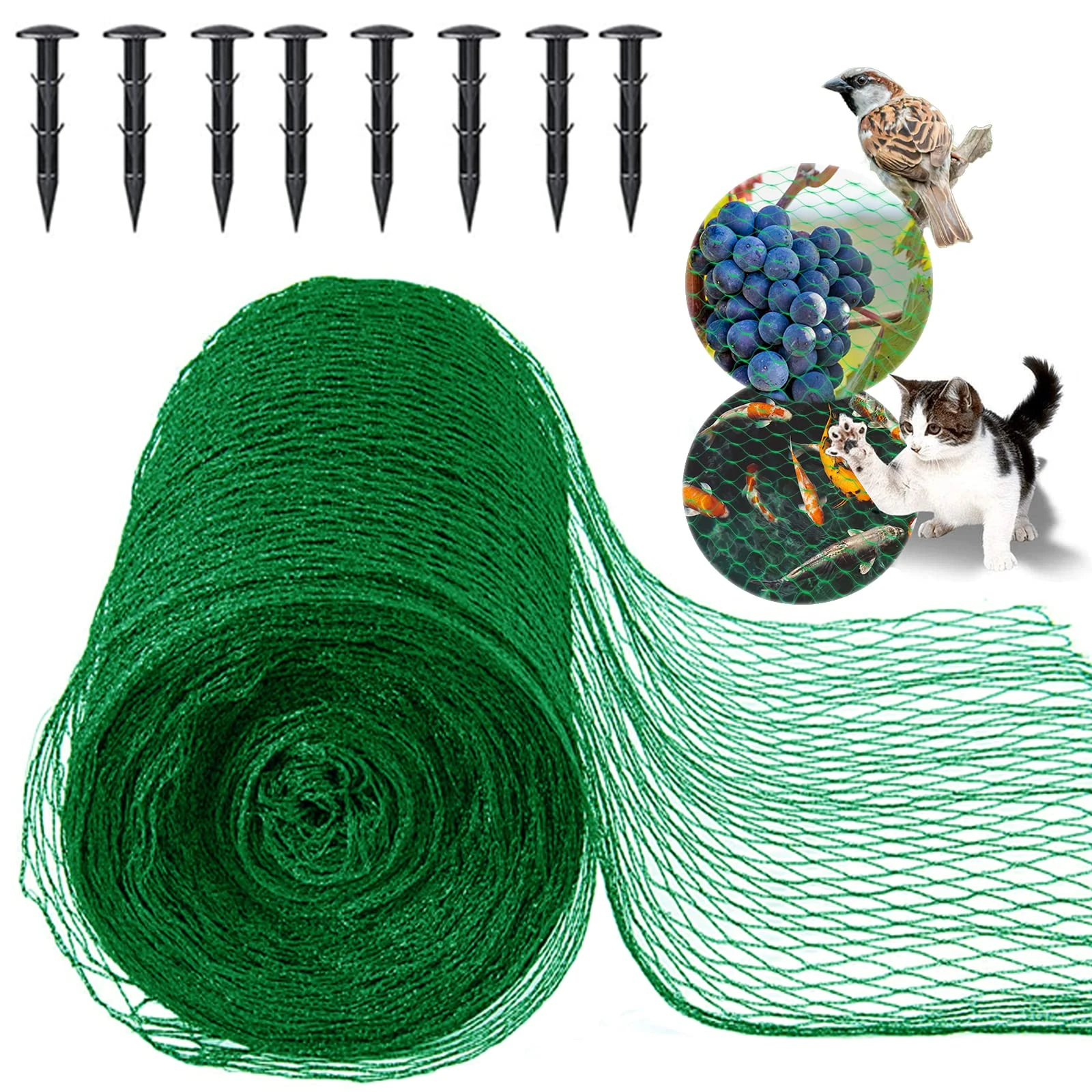 MAIYADUO Garden Netting for Plants Fruit Veg Patch Grass Seeds, Anti Bird Netting Kit with Plastic Ground Pegs, Pond Netting Cover, Plant Netting Protection Garden Mesh Fence (Green, 4x5M)