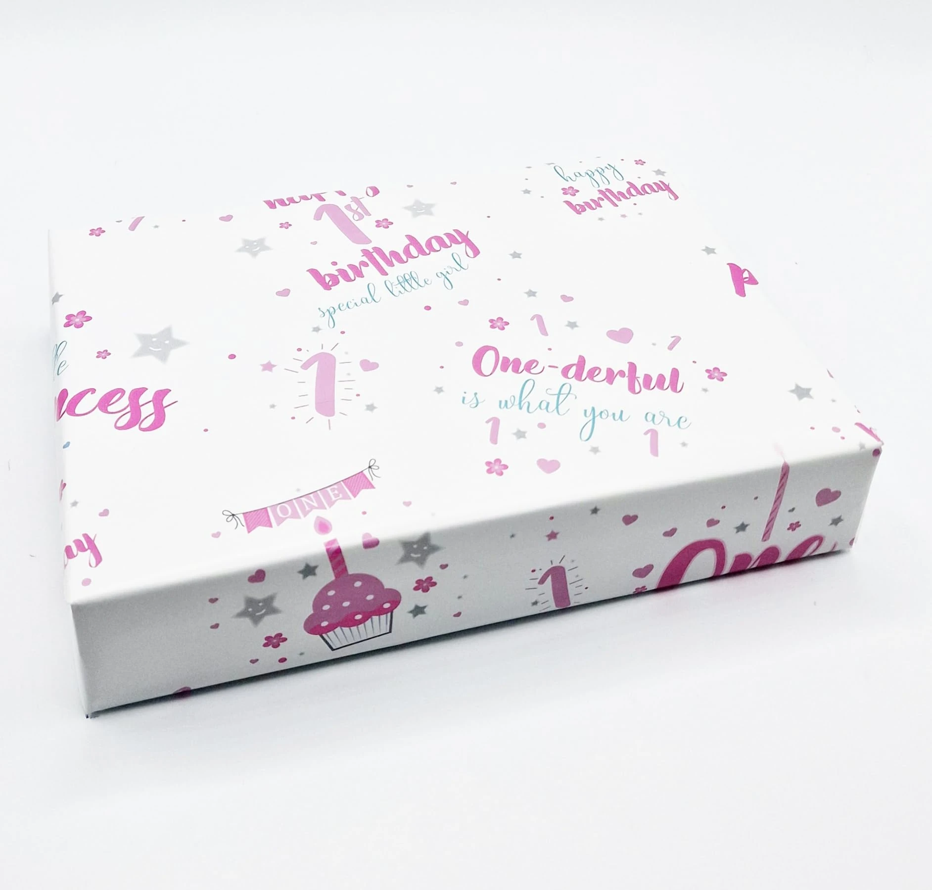 2 Sheets + 2 Gift Tags 1st Birthday Girl Wrapping Paper Age 1 Cute Birthday Giftwrap White and Pink (AWU)
