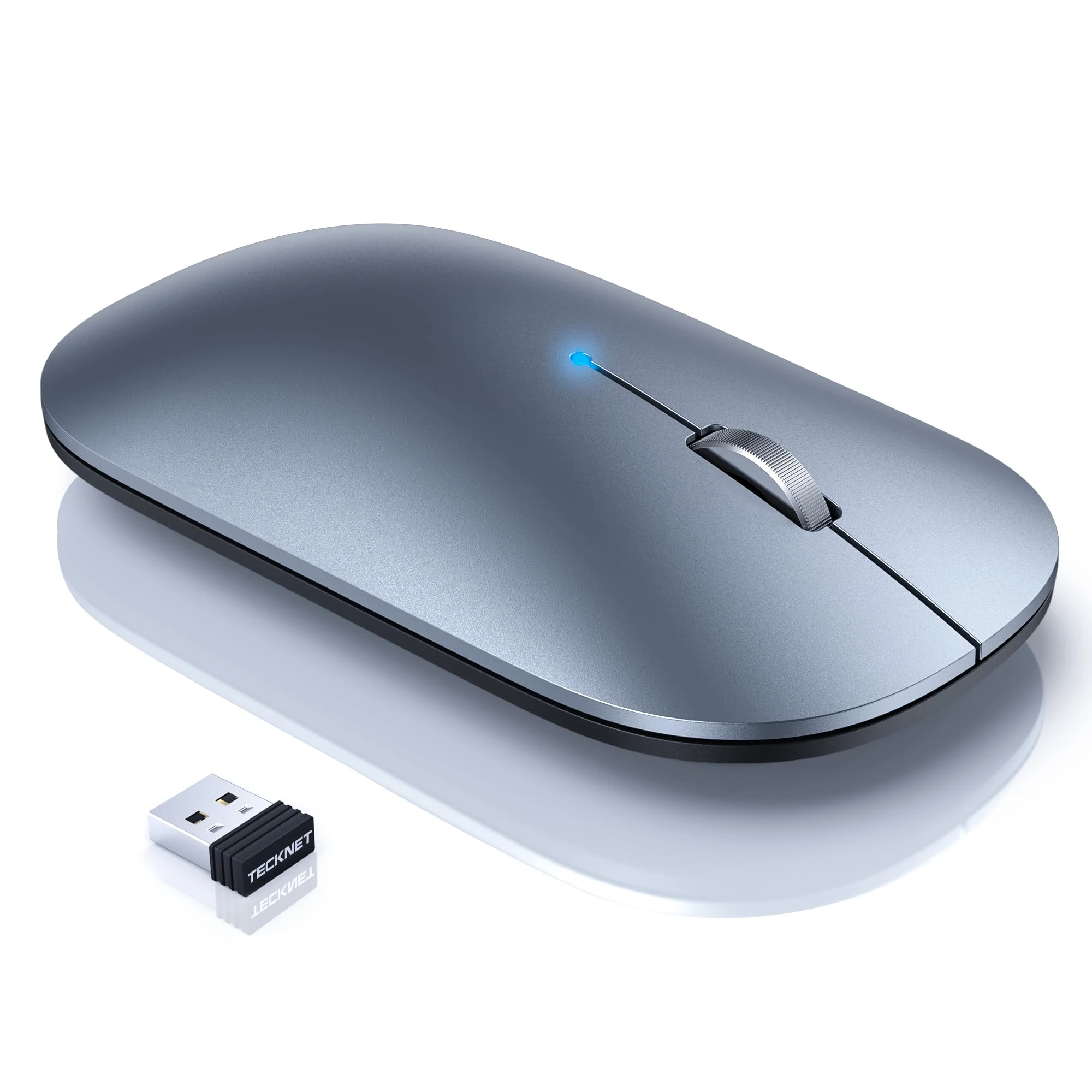 TECKNET Rechargeable Wireless Mouse for Laptop, Three Modes Bluetooth Mouse (BT 5.0/3.0+ 2.4G Wireless), Silent and Ultra Thin Portable Mouse 4000 DPI Compatible for MacBook, Windows, Android iOS