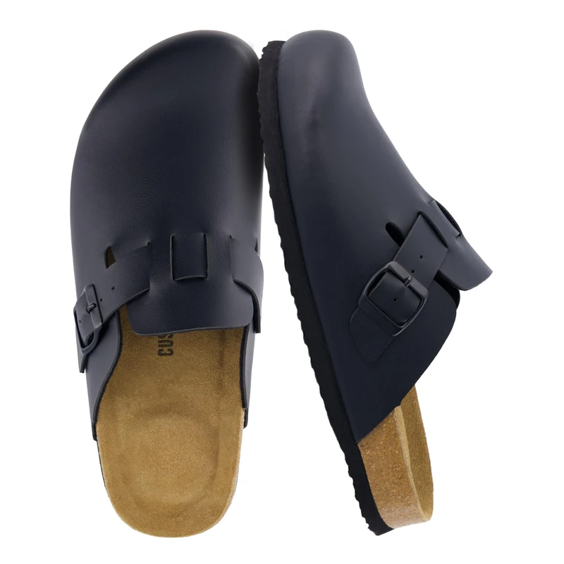 CUSHIONAIRE Women's Hana Cork Footbed Clog with +Comfort, Wide Widths Available, Black Nappa 4.5 UK