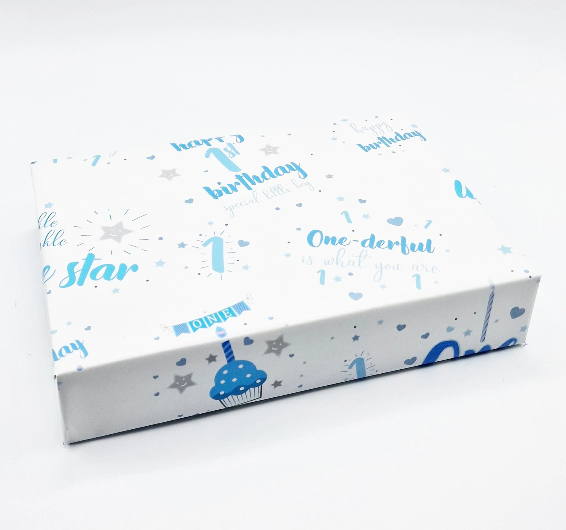 2 Sheets + 2 Gift Tags 1st Birthday Boy Wrapping Paper Age 1 Cute Birthday Giftwrap White and Blue (AWU)