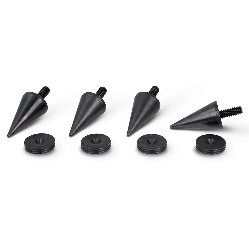 PrecisionGeek – M8 Speakers Spikes and Pads Spikes Ø20x37mm | Pads Ø20x4mm | Black Steel – Set of 4 Spikes & 4 Pads–HiFi Isolation Feet, Anti-Vibration Kit for Speakers,Subwoofers,Soundbars,Cabinets