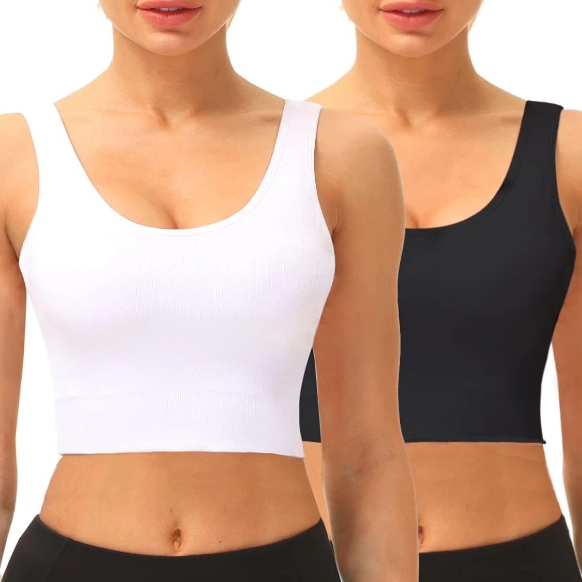 SIMIYA Women Seamless Sports Bra Wireless Compression Bra Without Pading Comfort Yoga Crop Tops Vest for Running Sports Fitness(White+Black,M)
