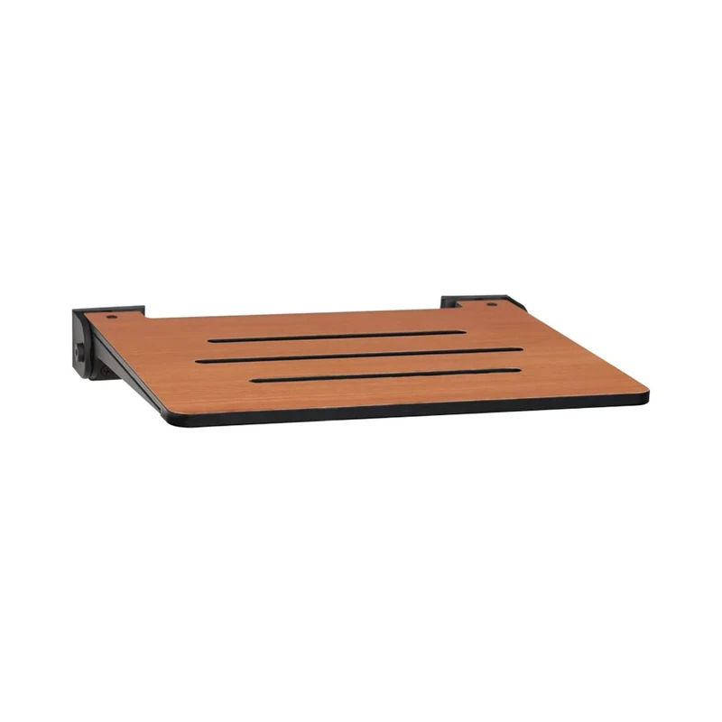 Seachrome Slimline Wall Mounted Folding Shower, Teak Seat with Matte Black Frame