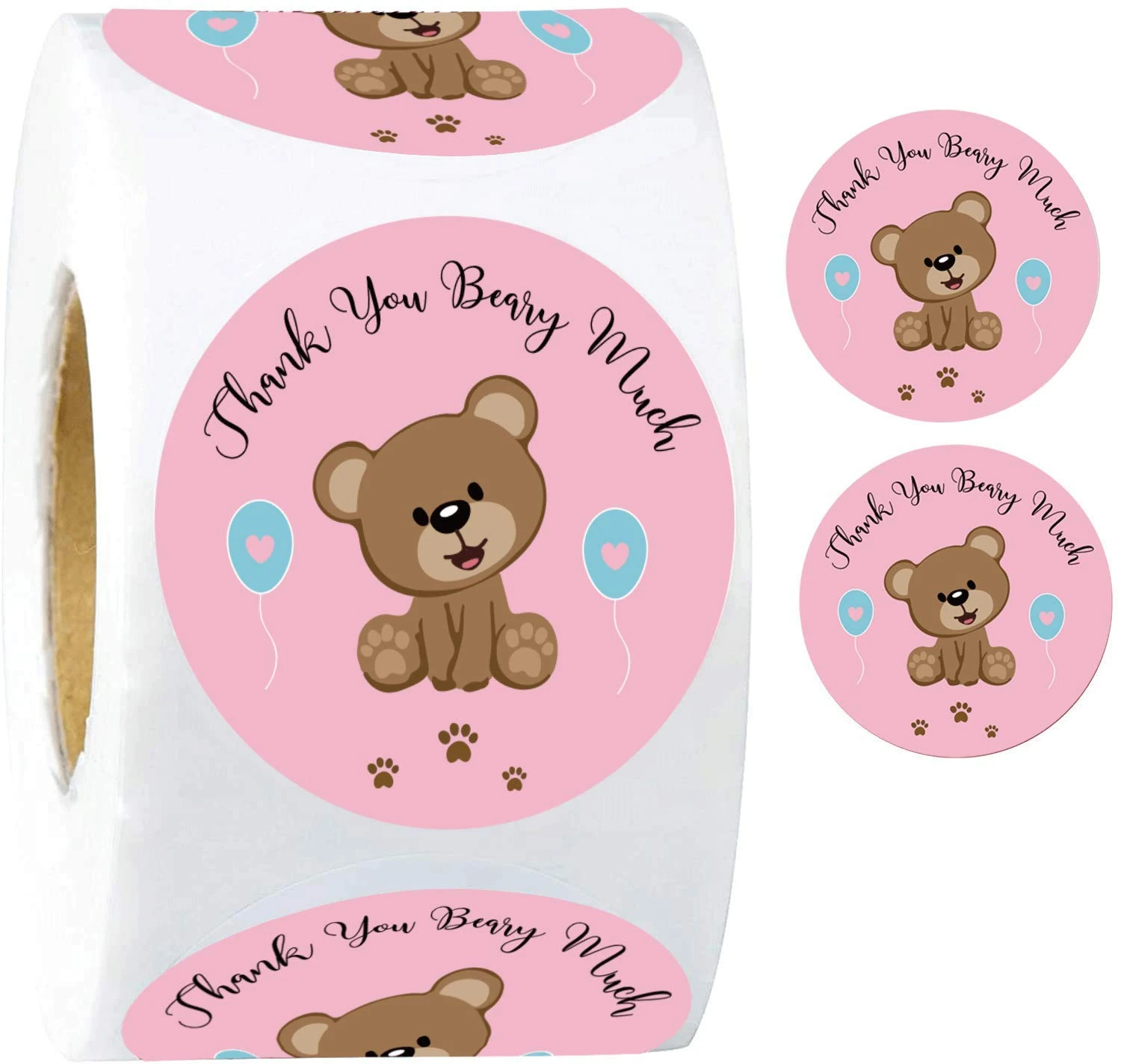 Pink Teddy Bear Stickers 2" Thank You Beary Much Labels - 250 Pcs Thank You Bear Sticker Labels with Balloon for Baby Shower Birthday Party Favors (Pink, 2 inch)
