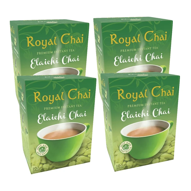 Royal Tea Elaichi Chai Unsweetened 180g (Pack of 4) – Premium Instant Cardamom Indian Tea