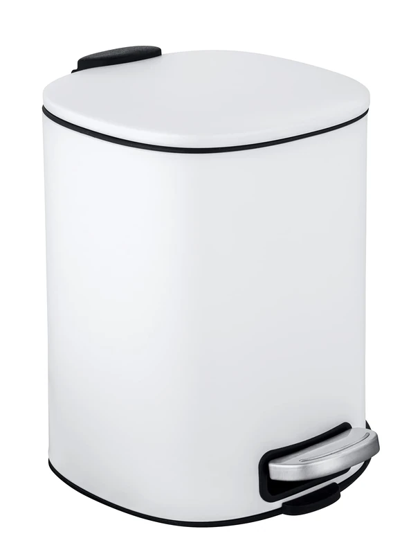 WENKO Alassio Cosmetic Pedal Bin, 5 Litre Volume Bathroom Bin with Easy-Close Mechanism, Painted Steel, 24.5 x 20.5 x 27 cm, White