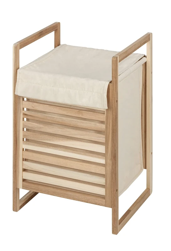 Wenko Acina Premium Laundry Basket Made of FSC® Certified Natural Acacia Wood with Removable Laundry Bag and Lid, 40 Litre Capacity, 40 x 60 x 35 cm - Image 1