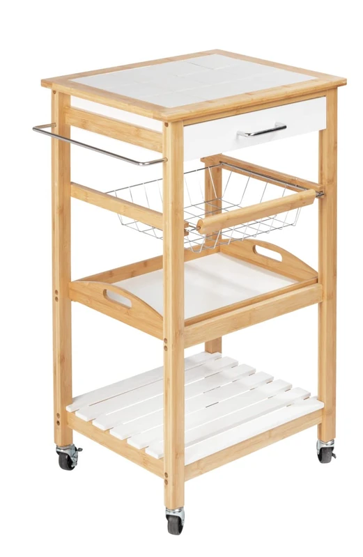 WENKO Finja Kitchen Trolley Bamboo Serving Trolley Side Trolley Natural 49 x 81 x 38 cm