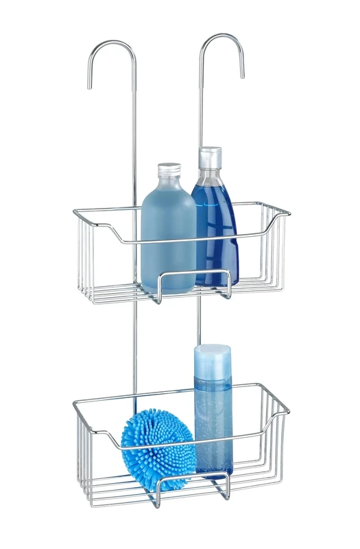 WENKO Milo Thermostat Hanging Shower Shelf | 2 Hanging Shower Baskets | Deep Shelves | No Drilling | Tile Protection | Stainless Steel | 25 x 55 x 14 cm | Glossy