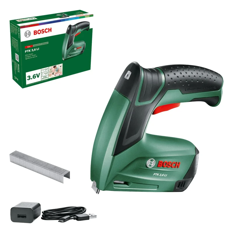 Bosch Home and Garden Cordless Tacker PTK 3,6 LI (integrated rechargeable battery, 3.6 V, 30 impacts/min, in carton packaging)
