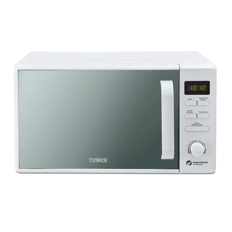 Tower T24037WHT Digital Microwave With Sleek Mirror Door, 800W, 20L, White