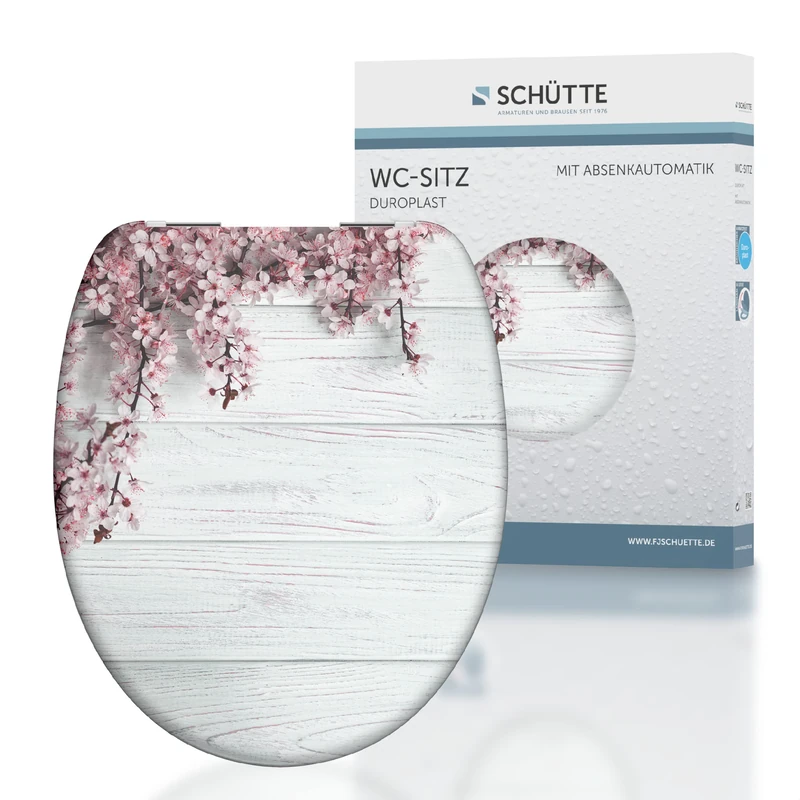 Schütte Flowers & Wood White Toilet Seat with Soft Close Mechanism and Duroplast Toilet Lid (Maximum Load 150 kg)